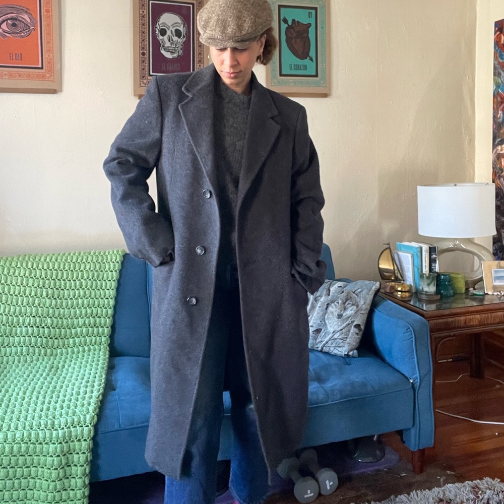 Oversized 100% wool vintage gray pea coat trench